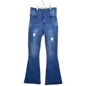 Kabuky Wide Leg Med Rise Flare Jeans Blue Denim Flare Size 14 Y2K 28x31 Wide Leg